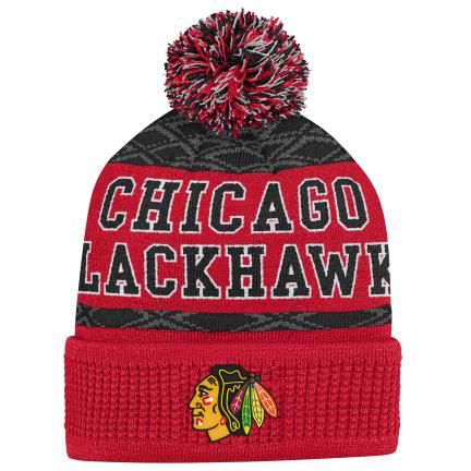 NHL Youth Knit Hat Puck Pattern Cuff Blackhawks