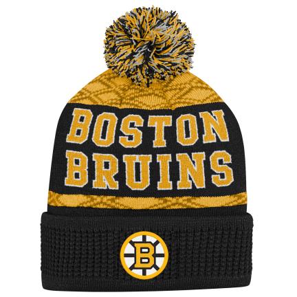 NHL Youth Knit Hat Puck Pattern Cuff Bruins