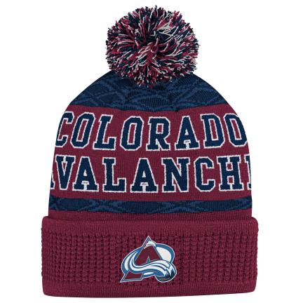 NHL Youth Knit Hat Puck Pattern Cuff Avalanche