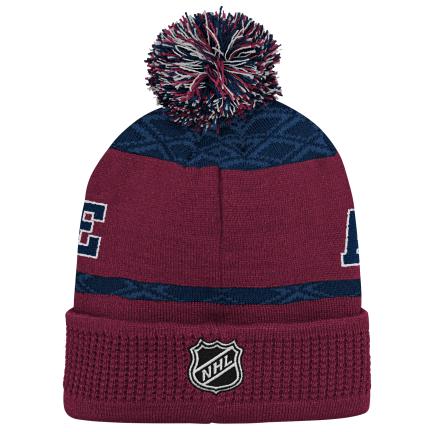 NHL Youth Knit Hat Puck Pattern Cuff Avalanche
