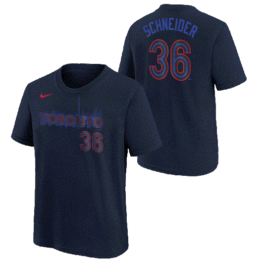 MLB Youth Player T-Shirt Name And Number City Connect Davis Schneider Jr. Blue Jays