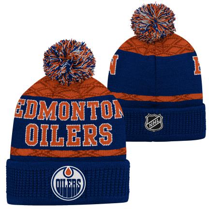 NHL Youth Knit Hat Puck Pattern Cuff Oilers