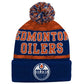 NHL Youth Knit Hat Puck Pattern Cuff Oilers