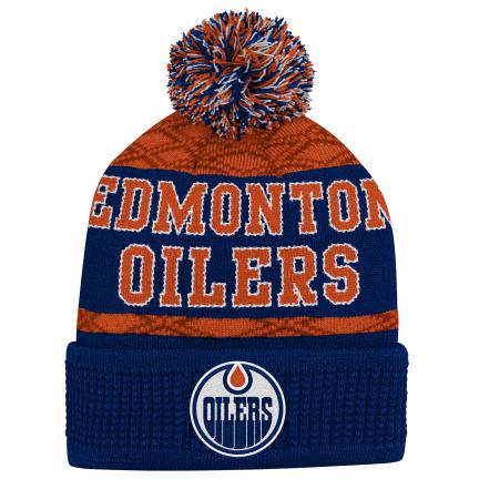 NHL Youth Knit Hat Puck Pattern Cuff Oilers