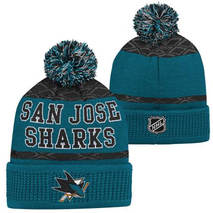 NHL Youth Knit Hat Puck Pattern Cuff Sharks