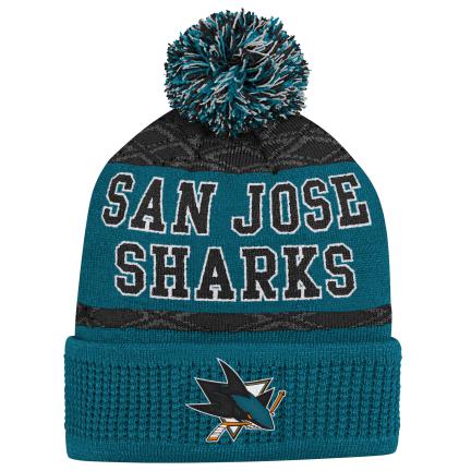 NHL Youth Knit Hat Puck Pattern Cuff Sharks