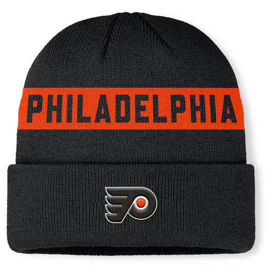 NHL Knit Hat Authentic Pro Cuffed Stripe Beanie Rink Road 2025 Flyers