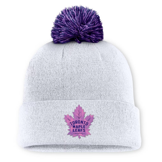 NHL Knit Hat Authentic Pro Rink Cuffed with Pom Hockey Fights Cancer Maple Leafs