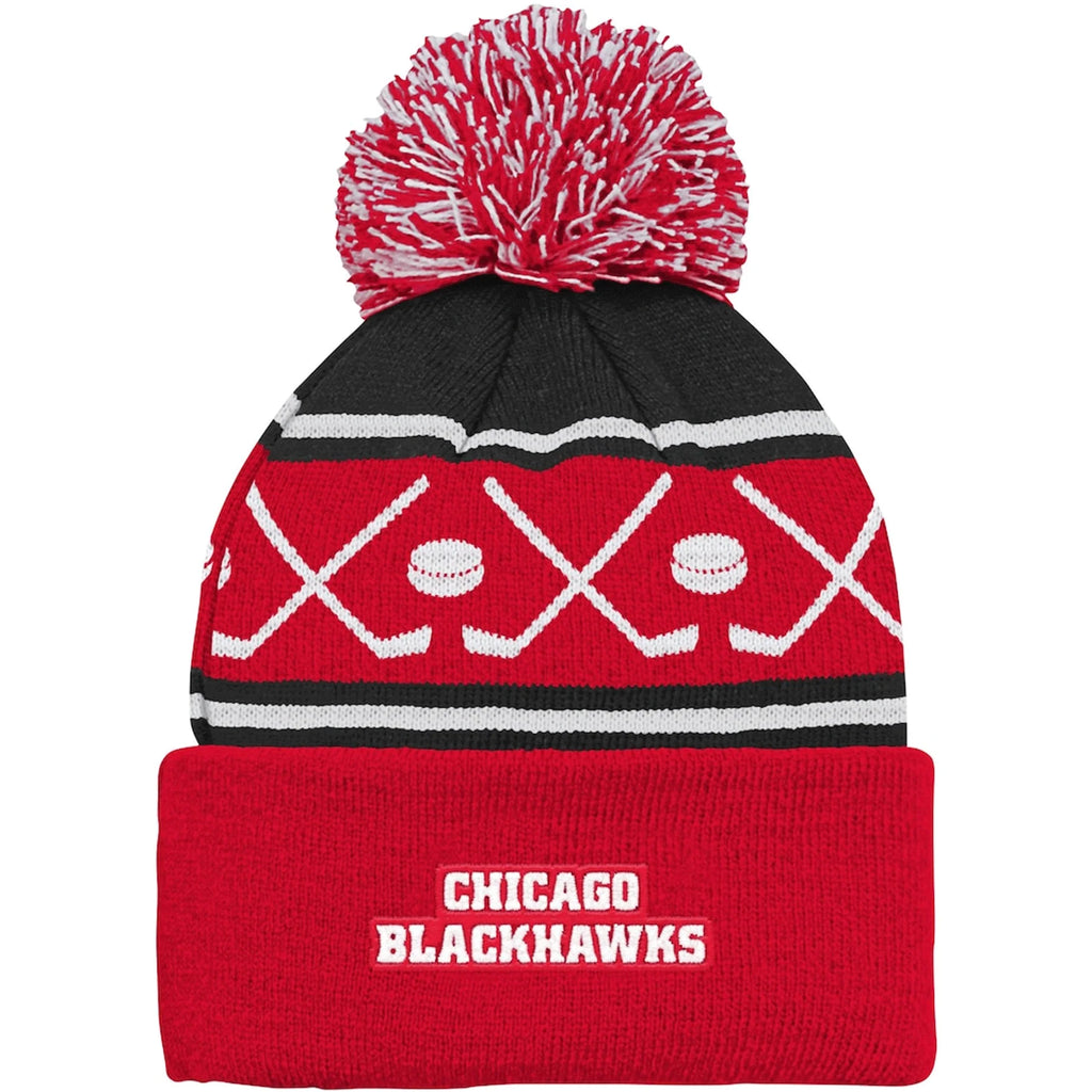 NHL Infant Knit Hat Face-Off Cuff Pom Blackhawks