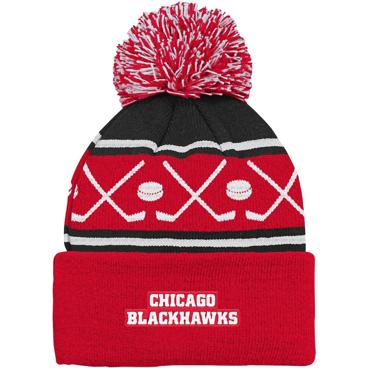 NHL Infant Knit Hat Face-Off Cuff Pom Blackhawks