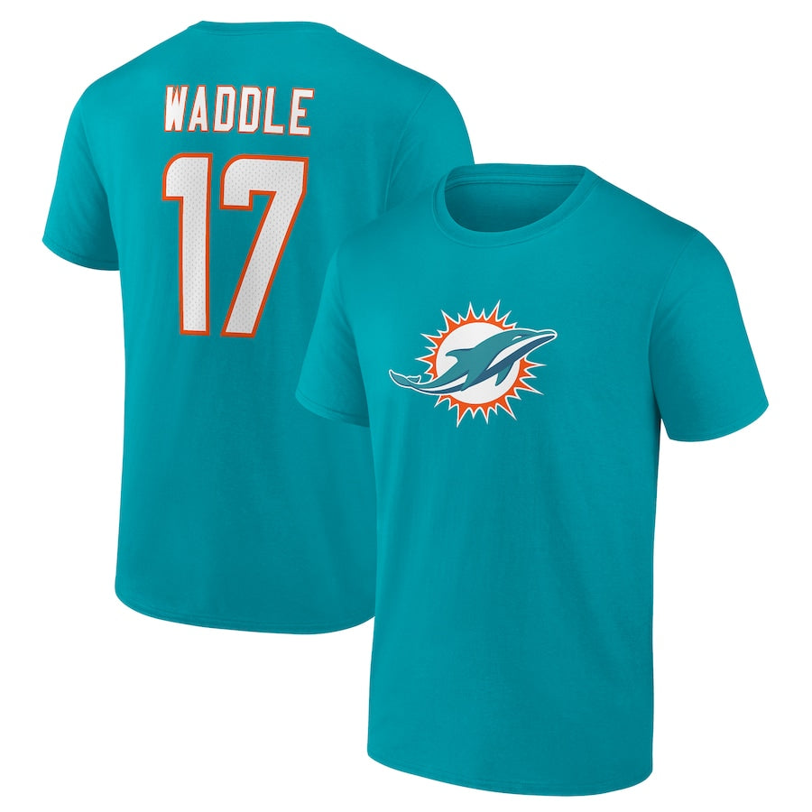 NFL Player T-Shirt Teal Name And Number Jaylen Waddle Dolphins