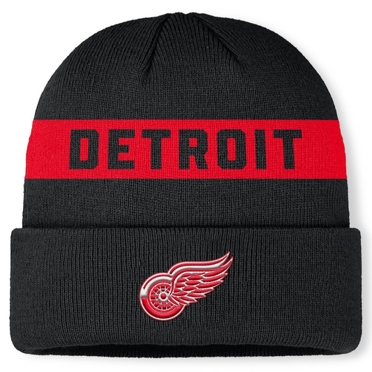 NHL Knit Hat Authentic Pro Cuffed Stripe Beanie Rink Road 2025 Red Wings