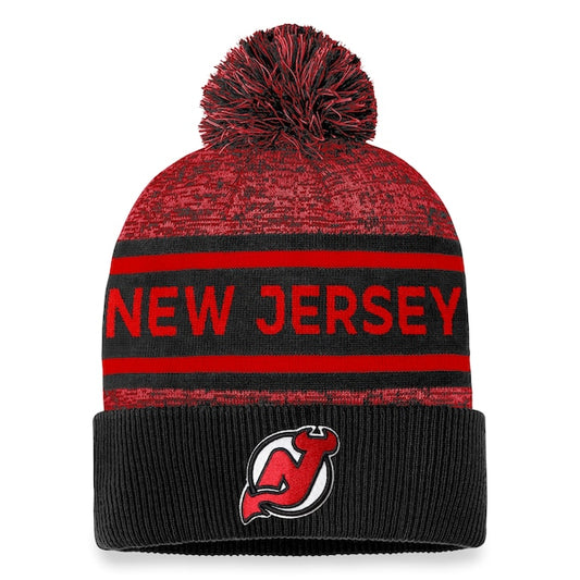 NHL Knit Hat Authentic Pro Rink Cuffed Heathered Cuff Pom 2023 Devils