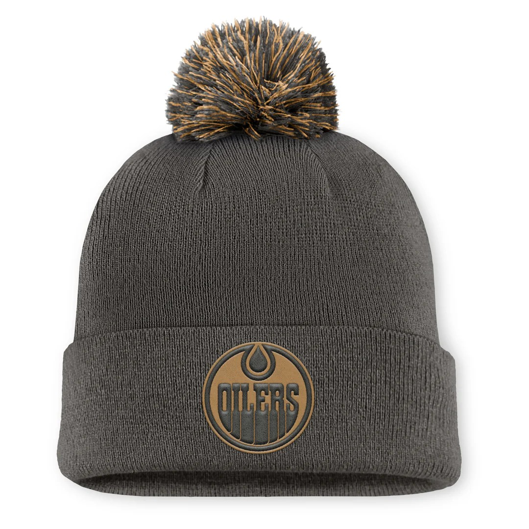 NHL Knit Hat Authentic Pro Rink Cuffed with Pom Military Appreciation Oilers