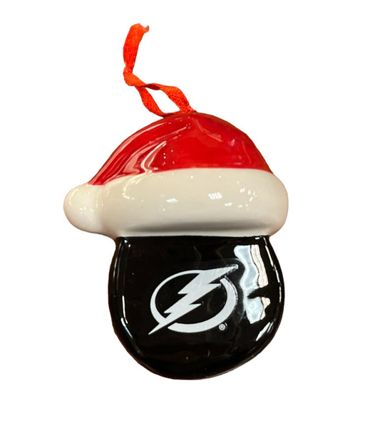 NHL Ornament Glass Puck w/ Santa Hat Lightning