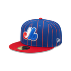 MLB Hat 5950 Cooperstown Birdcage Pinstripes Expos (Royal Blue & Red)