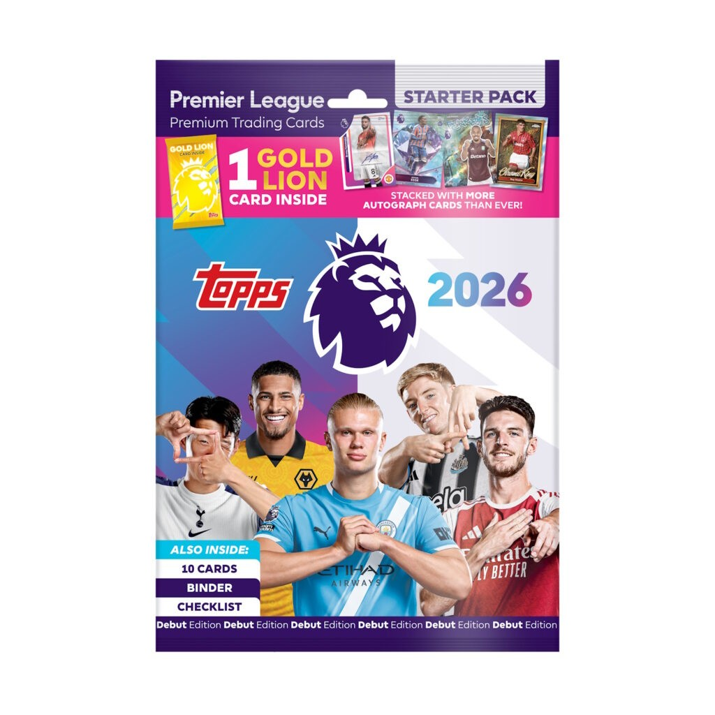 2025-26 Topps Premier League Debut Edition Cards – Starter Pack (Album, 10 Cards + Gold Lion Card)