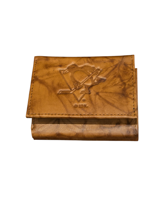 NHL Wallet Leather Laser Engraved Tri-Fold Penguins (Brown)