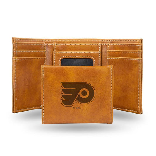 NHL Wallet Leather Laser Engraved Tri-Fold Flyers (Brown)