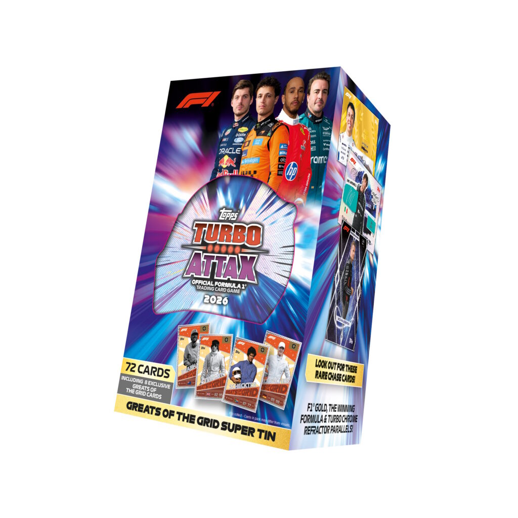 2026 TOPPS TURBO ATTAX FORMULA 1 CARDS – SUPER TIN (72 CARDS + 8 EXCLUSIVES)