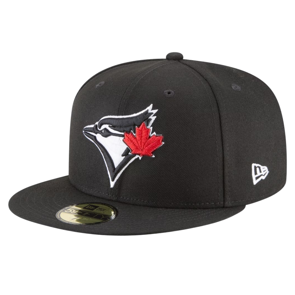 MLB Hat 5950 Basic Black And White w/Red Leaf Blue Jays