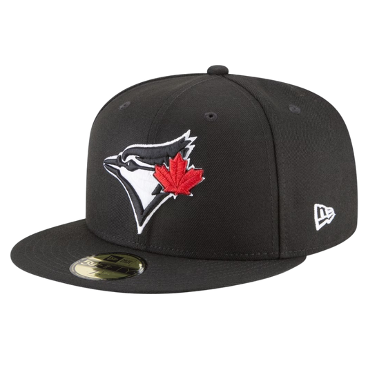 MLB Hat 5950 Basic Black And White w/Red Leaf Blue Jays