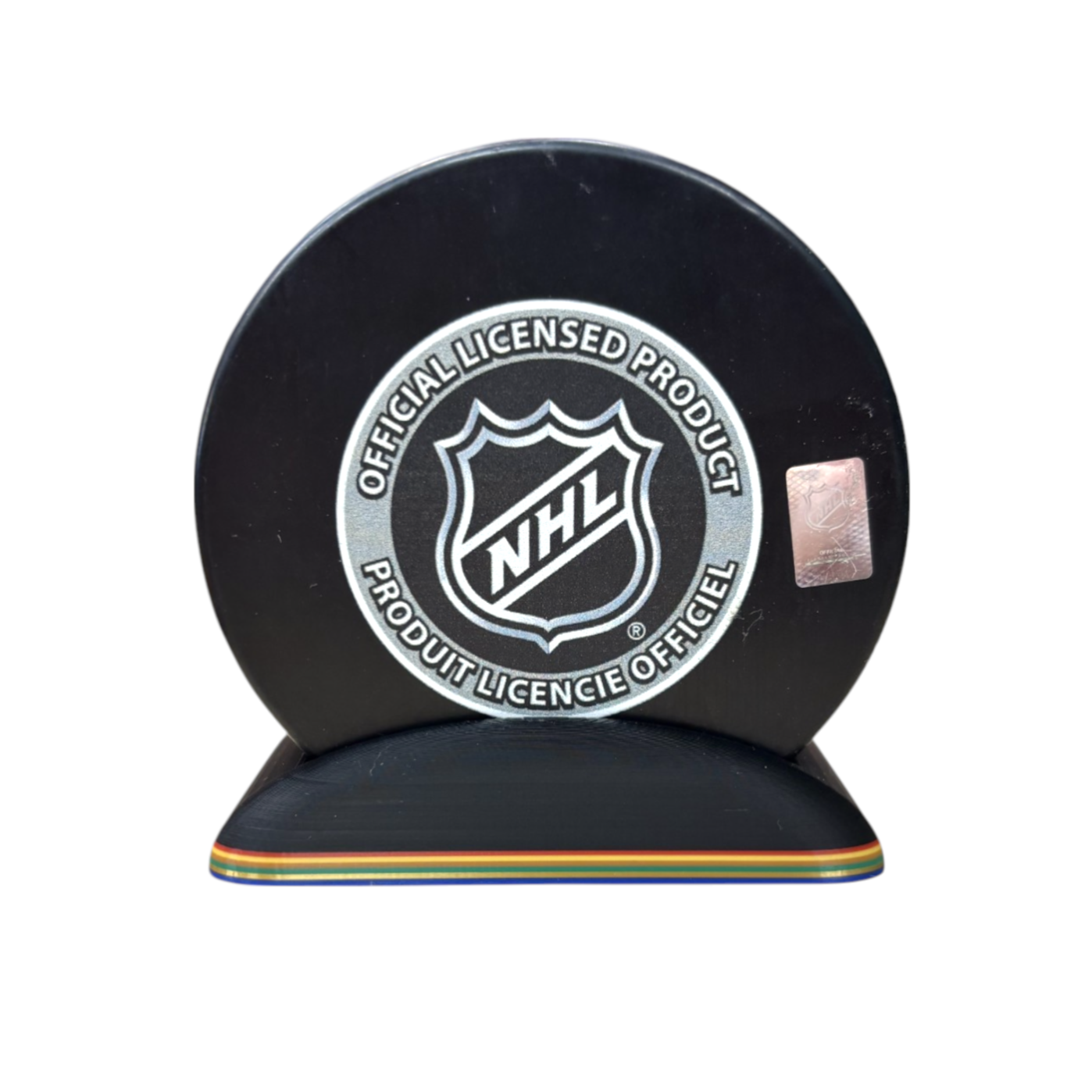 Puck Display Stand Red, Yellow, Green, Gold and Blue