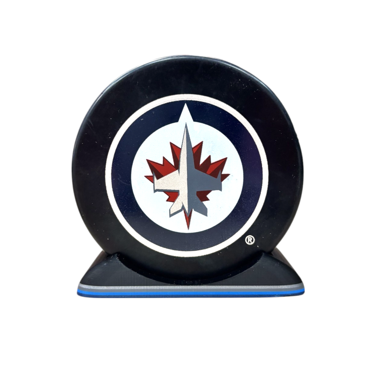 Puck Display Stand Silver, Grey & Blue