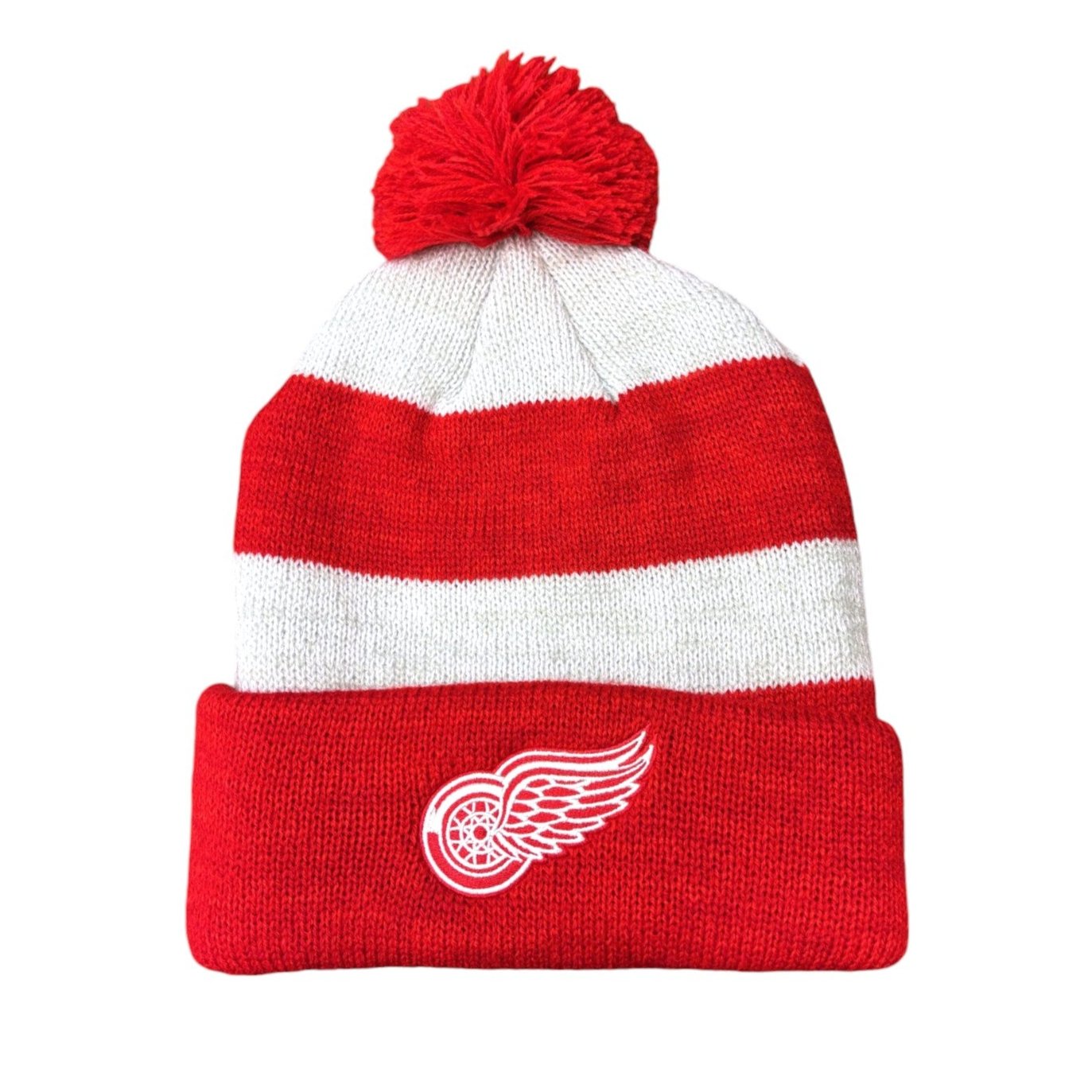 NHL Knit Hat Red Line Acrylic Beanie Cuff Pom Red Wings