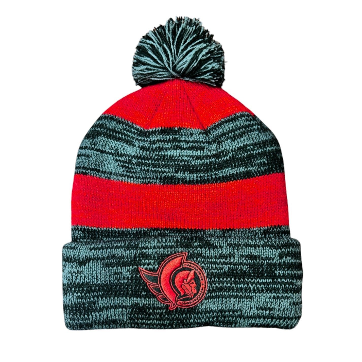 NHL Knit Hat Red Line Acrylic Beanie Cuff Pom Senators