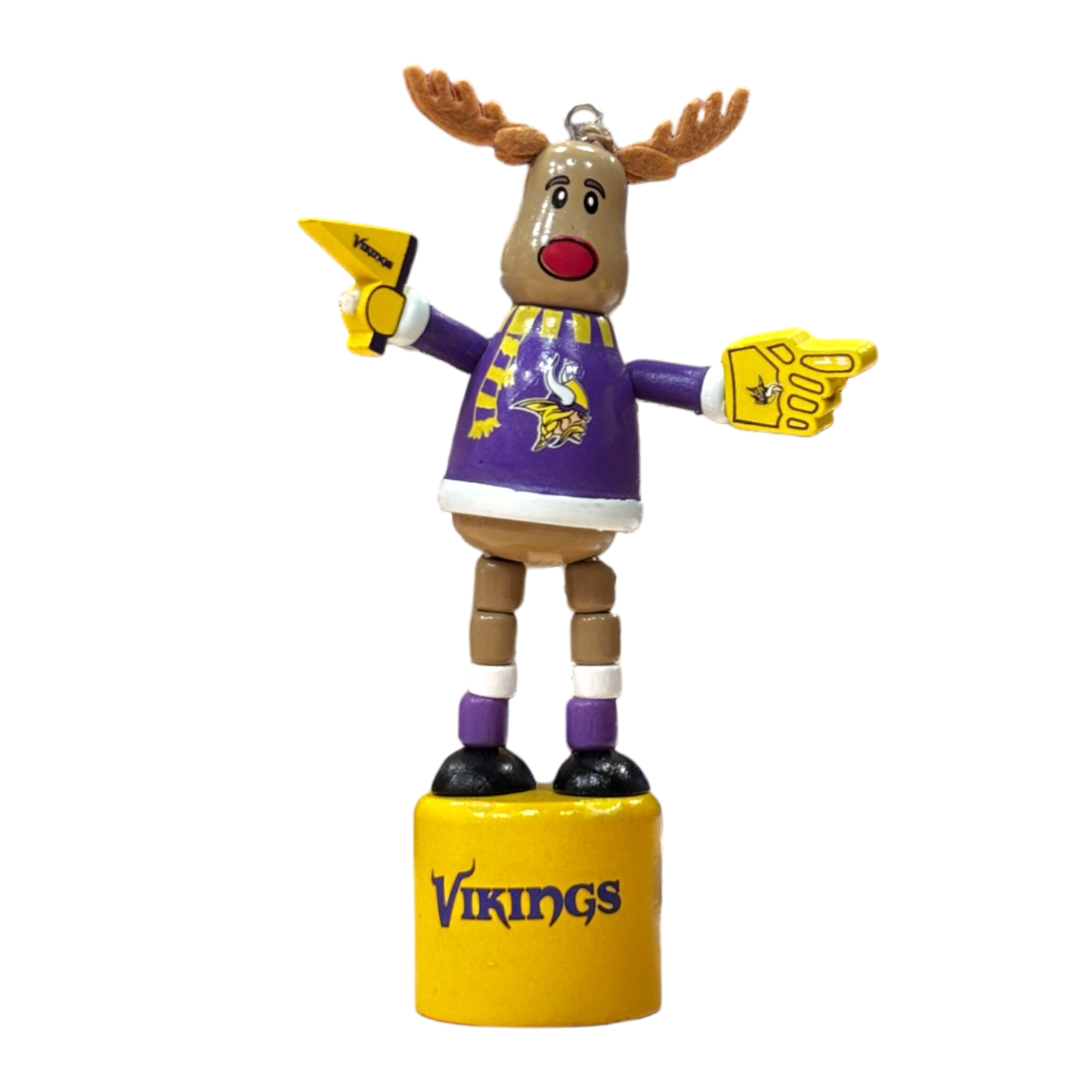 NFL Ornament Wooden Push Puppet Reindeer Vikings