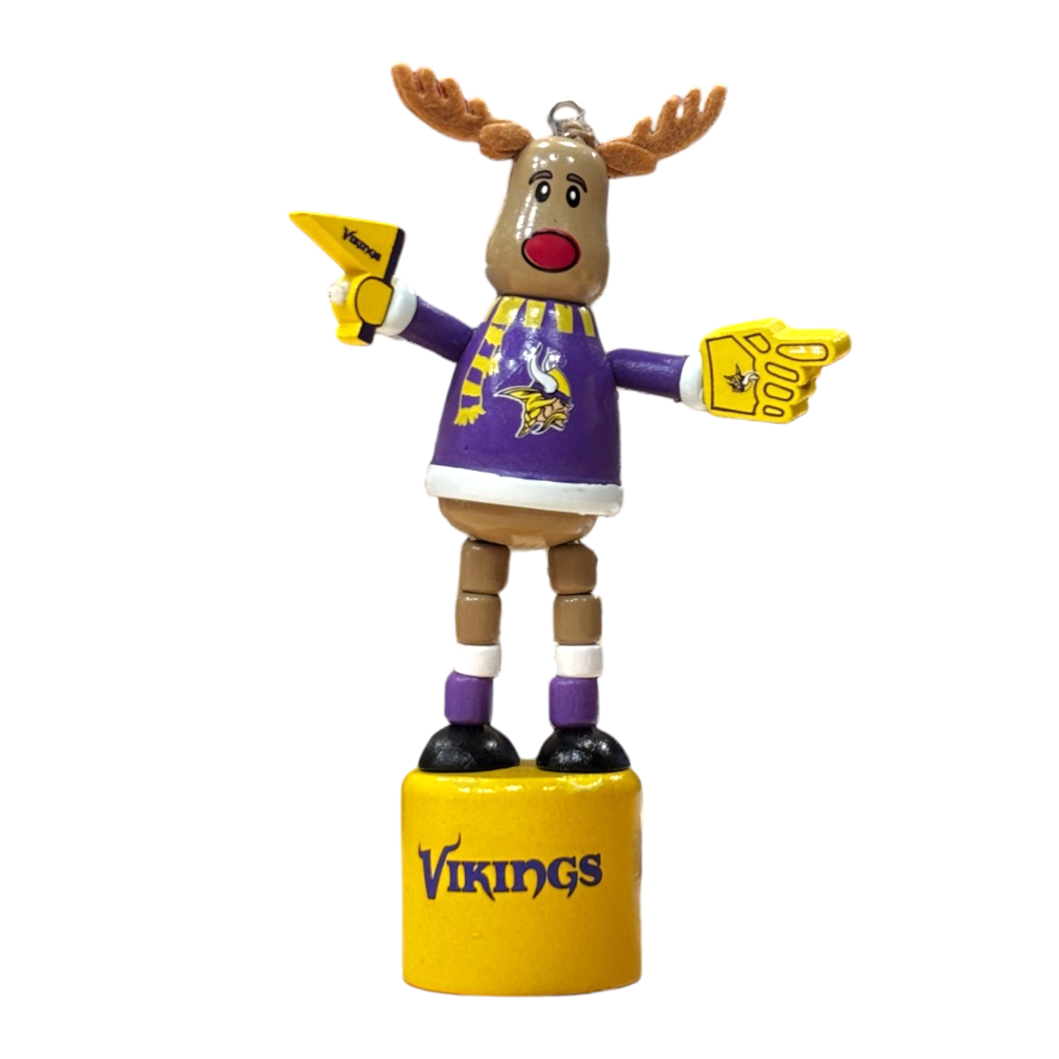 NFL Ornament Wooden Push Puppet Reindeer Vikings