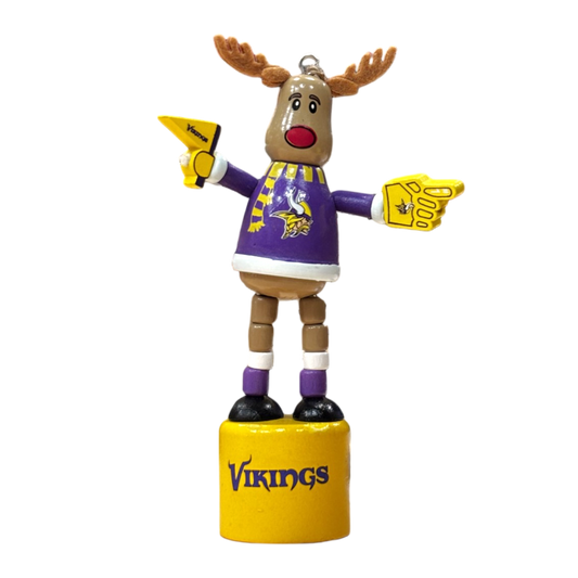 NFL Ornament Wooden Push Puppet Reindeer Vikings