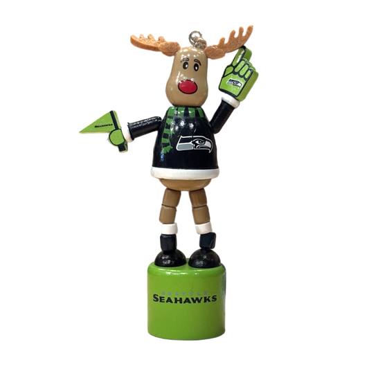 NFL Ornament Wooden Push Puppet Reindeer Seahawks