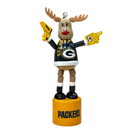 NFL Ornament Wooden Push Puppet Reindeer Packers