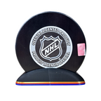 Puck Display Stand Gold, Red & Blue
