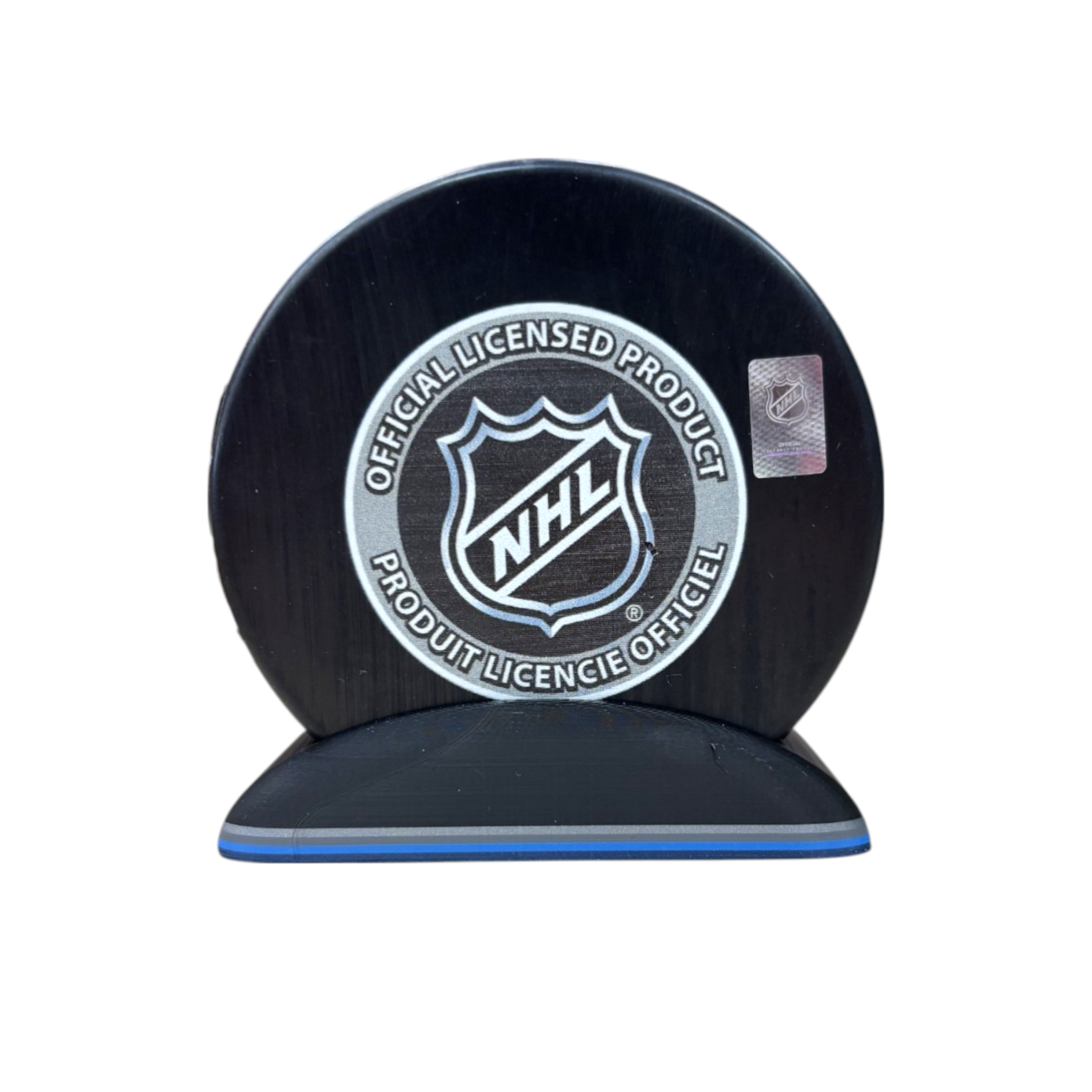 Puck Display Stand Silver, Grey & Blue