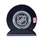 Puck Display Stand Silver, Magenta and Blue