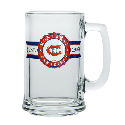 NHL Beer Mug 15 Oz Glass Sport Label Canadiens