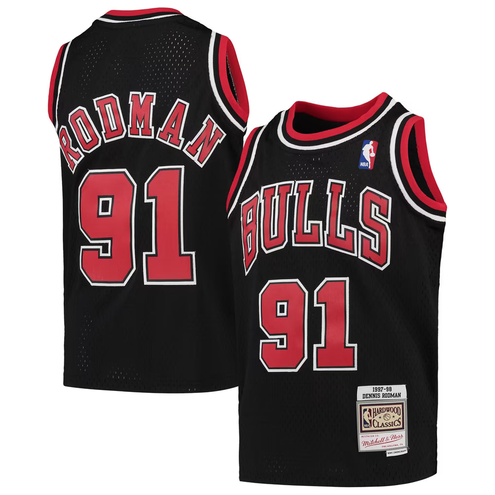 NBA Youth Hardwood Classics Player 1997-98 Swingman Jersey Dennis Rodman Bulls (Black)