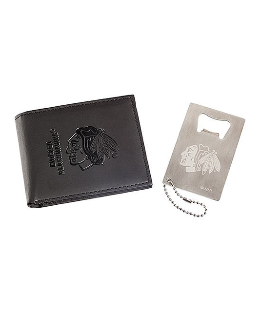 NHL Wallet Leather Bi-Fold Gift Set Blackhawks