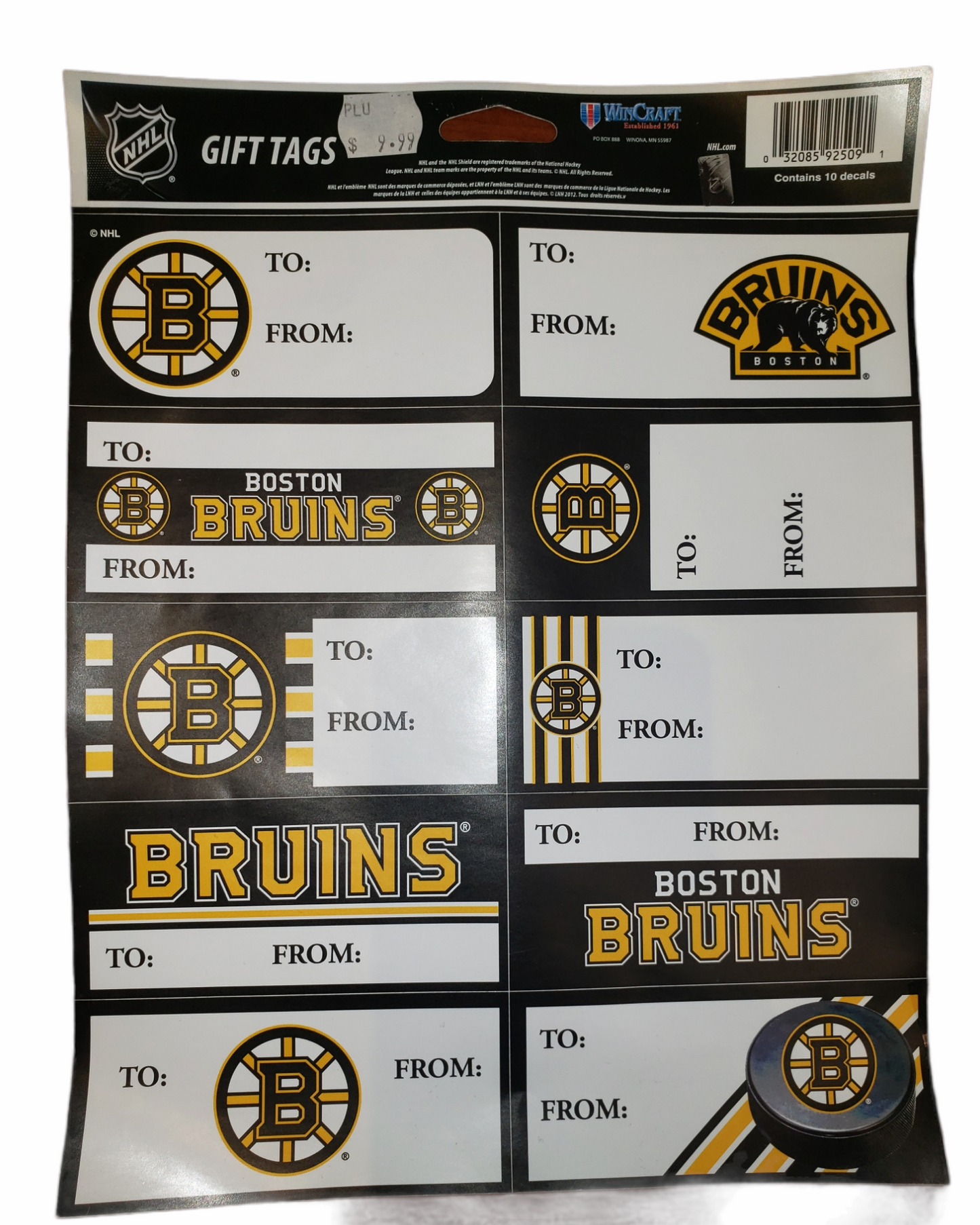 NHL Gift Tags Decals Bruins