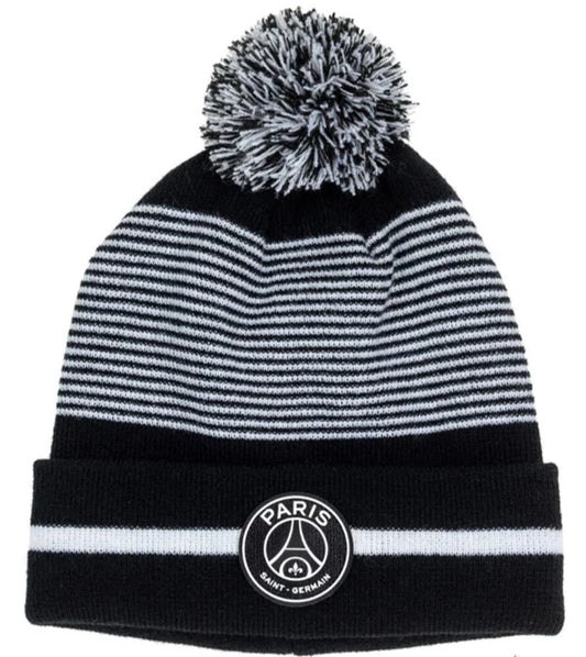 Ligue 1 Knit Hat Pom Black and White PSG