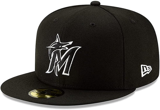MLB Hat 5950 Basic Black and White Marlins