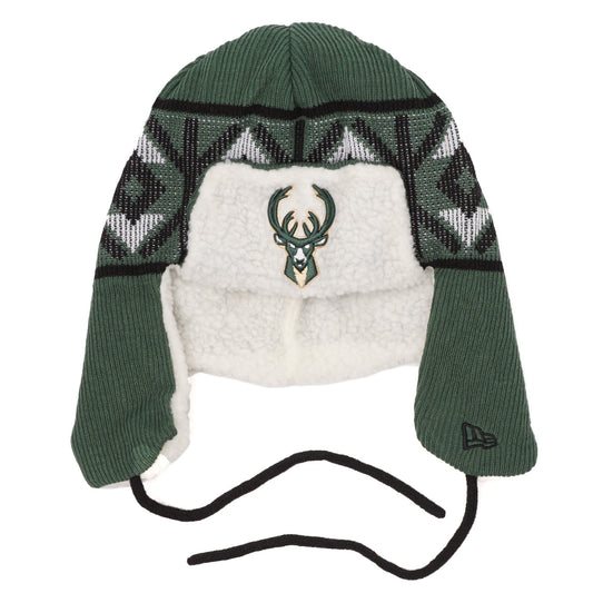New Era Cuff Pom Striped D3 Green Milwaukee Bucks Knit Hat
