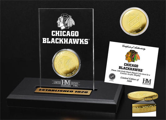 NHL Collector Coin Etched Acrylic Desktop 6 Time Champ Blackhawks