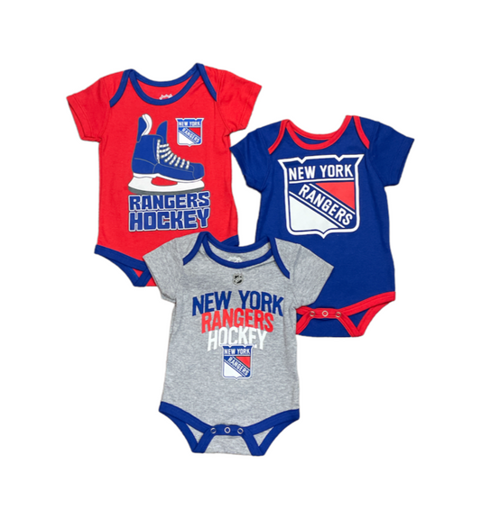 NHL Infant 3pc Onesie Set Hat Trick Rangers