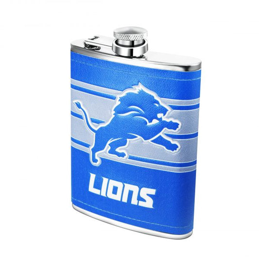 NFL 8 oz SS Flask + Funnel Set PU Wrap With Embossed Logo Lions