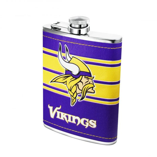 NFL 8 oz SS Flask + Funnel Set PU Wrap With Embossed Logo Vikings