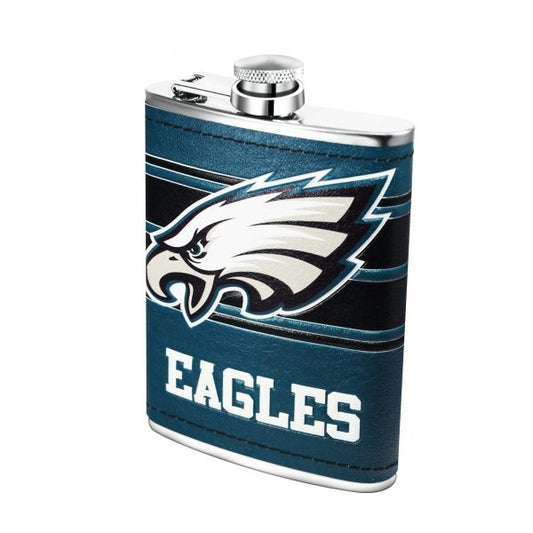 NFL 8 oz SS Flask + Funnel Set PU Wrap With Embossed Logo Eagles